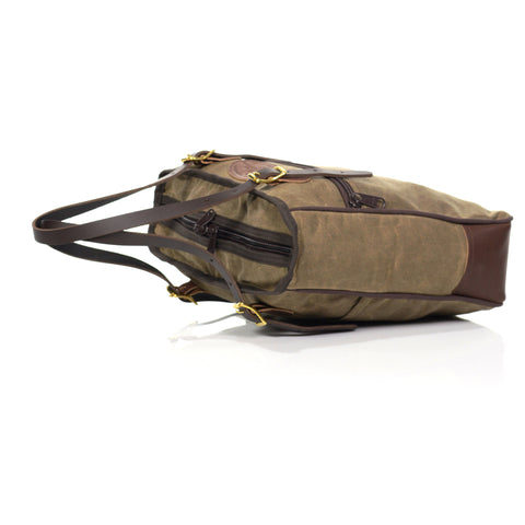 The front of the tote has a large zippered pocket.